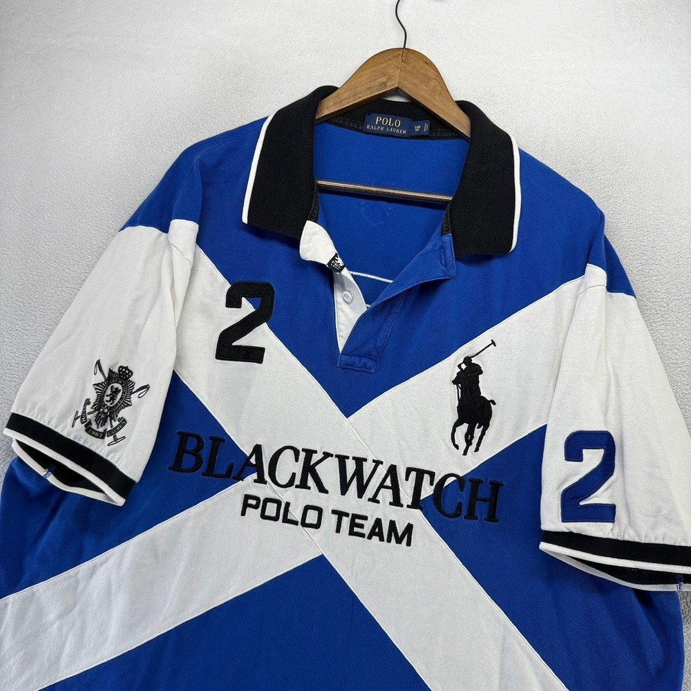 Ralph Lauren Shirt Mens 3XB Blue Blackwatch Polo Team Sport Embroidered Spellout